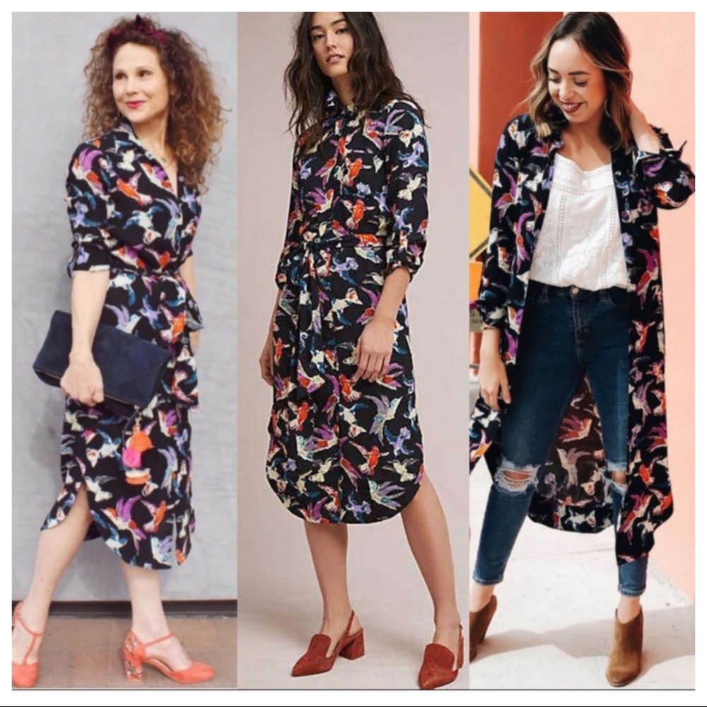 Anthropologie, Maeve Bird Print Shirtdress